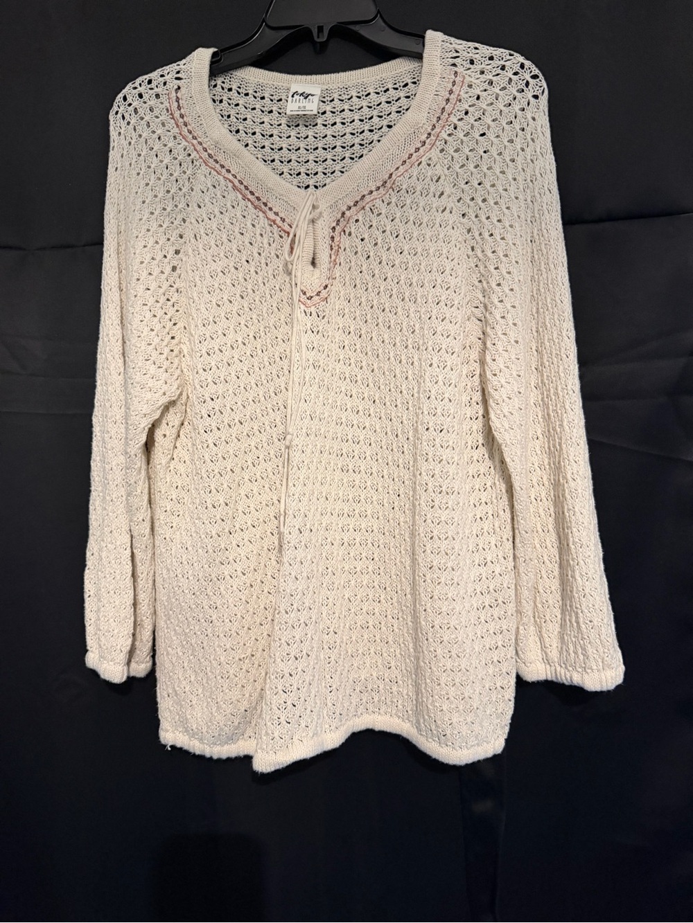 tokyo Darling Cream Open-Knit Pullover with Tie Detail